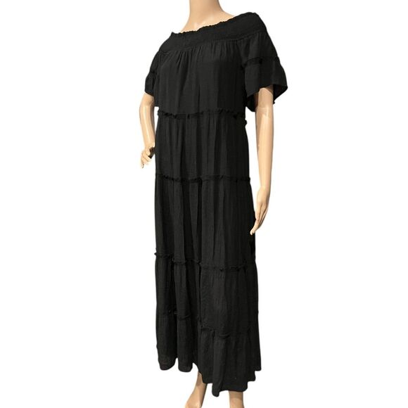JODIFIL Tiered Off The Shoulder Maxi Dress in Black Sz M - Picture 6 of 9